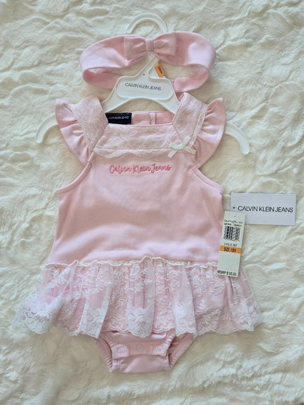 NEW...CALVIN KLEIN JEANS, Pink, 2 PIECE SET, Size 12 M  Retail $50